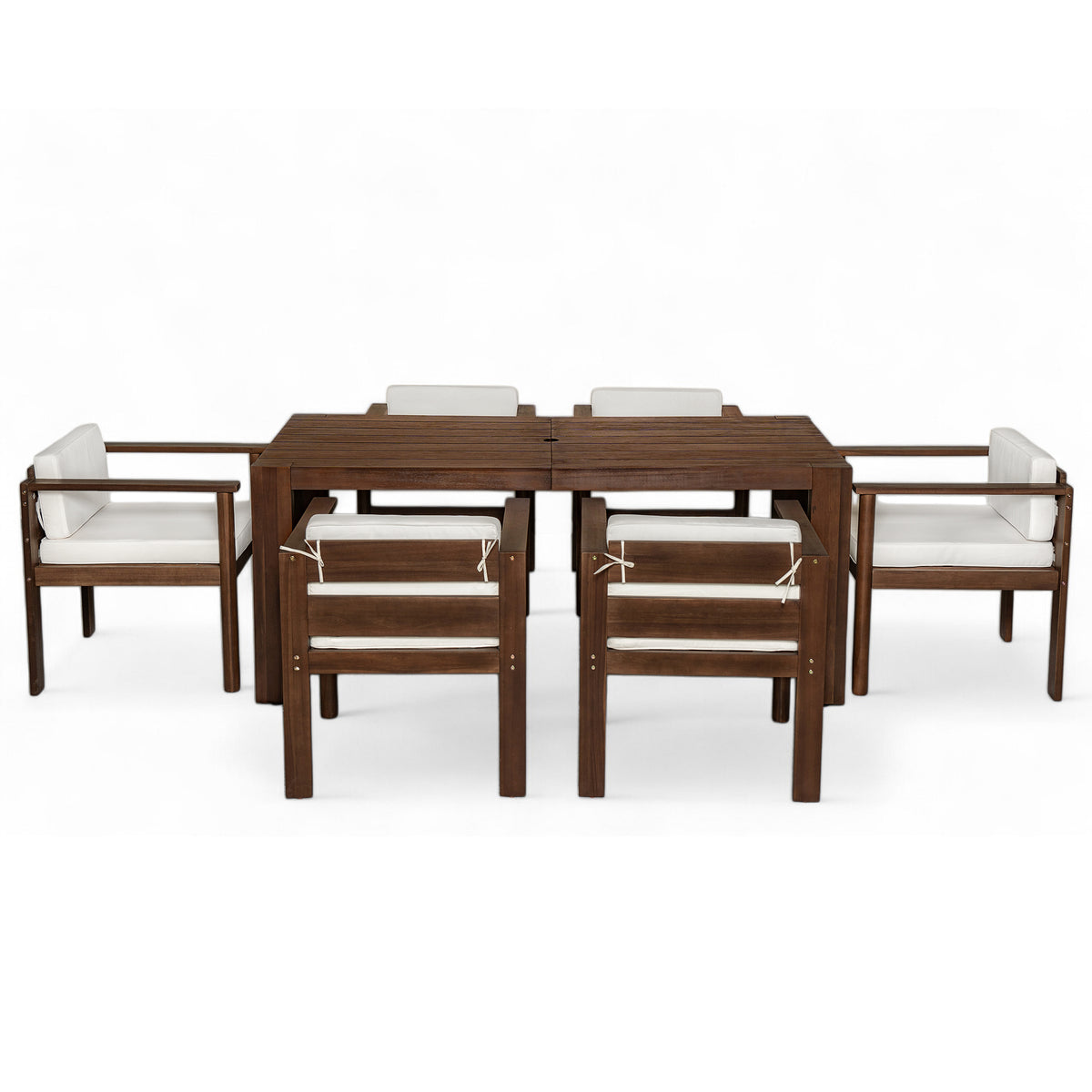 TREXM Rustic Acacia Wood Patio Dining Set for 6 with Removable Cushions, Mocha Frame + Beige Fabric (72.8' Rectangle Table)
