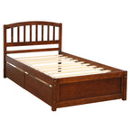 Twin Platform Storage Bed Frame with Two Drawers and Headboard, Walnut, Solid Wood