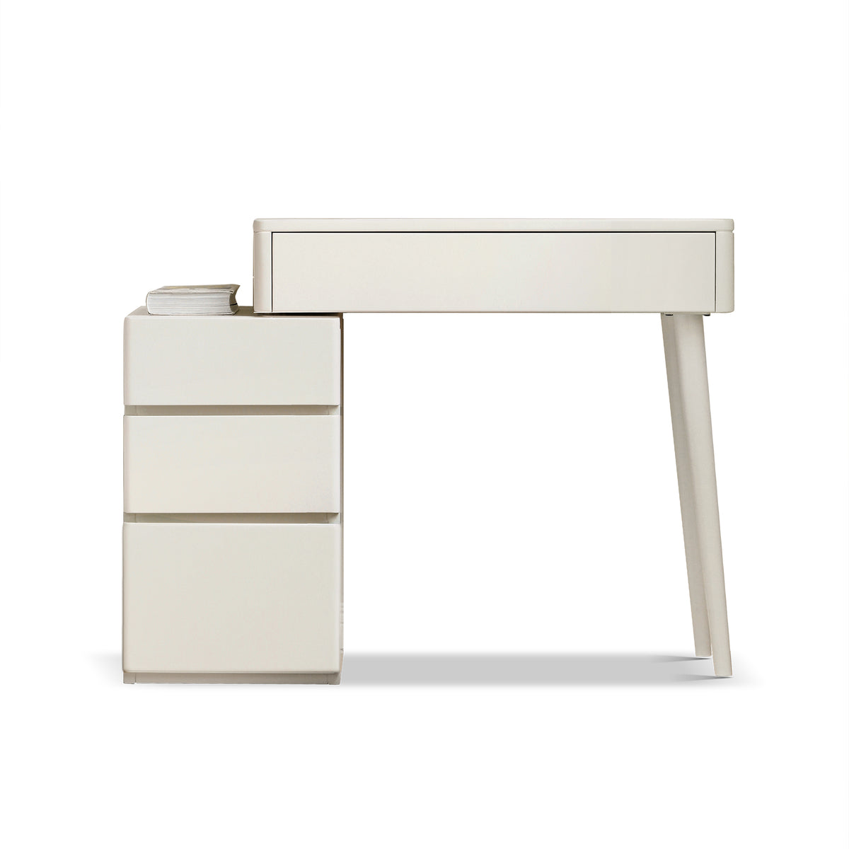 Elegant White Liriodendron Chinense Dresser Table with Stool, 100% Solid Wood, Compact Storage, 80cm Width