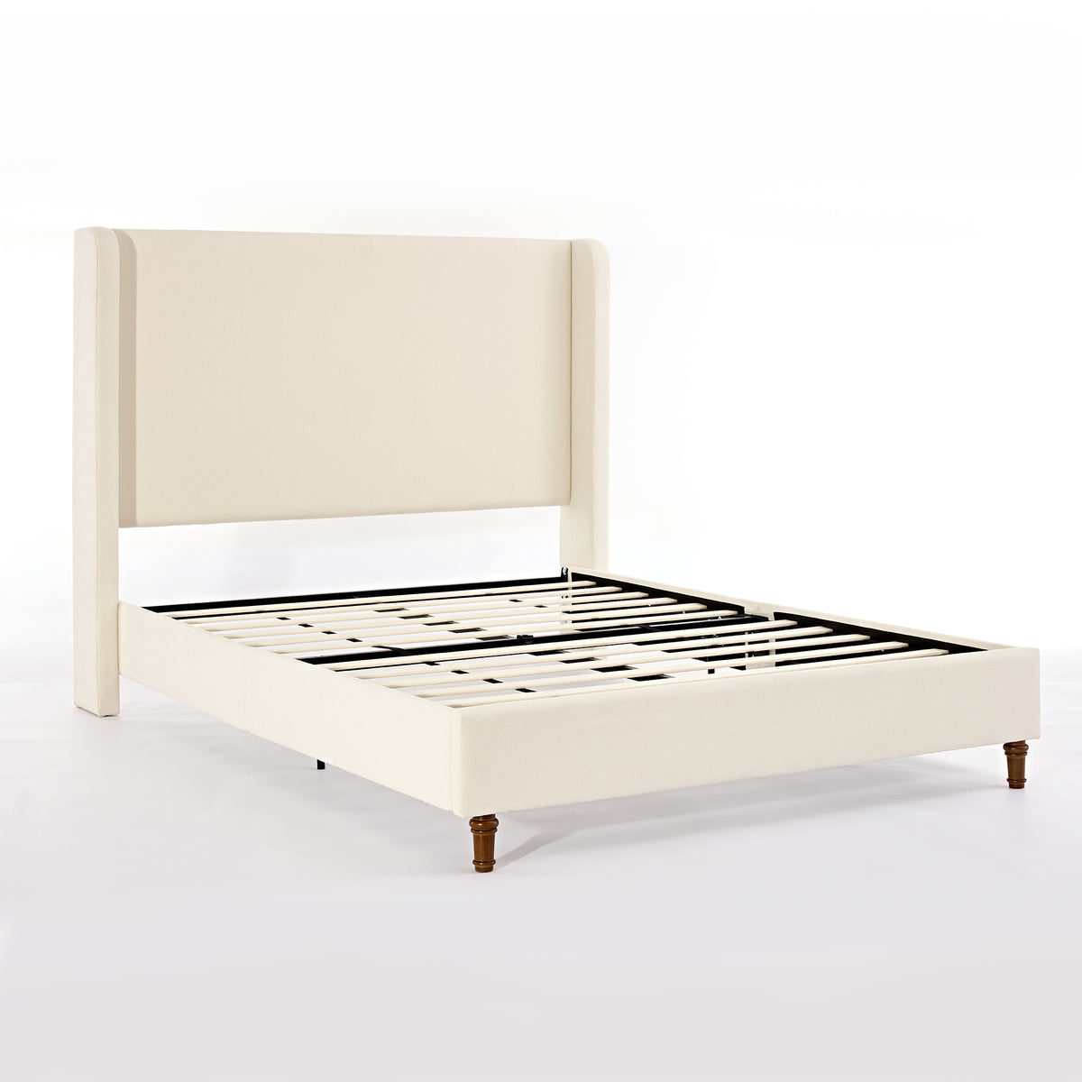 Harper Tall Headboard Upholstered Bed / 54' High Headboard / Elegant Simplicity / No Box Spring Needed / King / Ivory Boucle