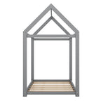 Twin Size Wooden House Bed in Gray with Pine and MDF Construction, 78.3''L x 40''W x 70.3''H