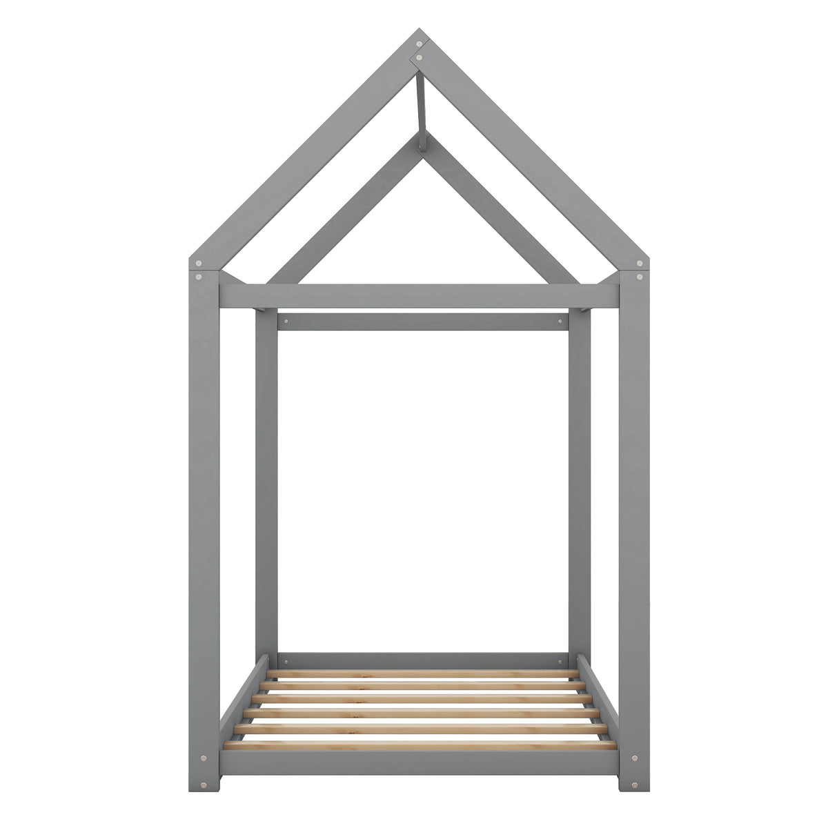Twin Size Wooden House Bed in Gray with Pine and MDF Construction, 78.3''L x 40''W x 70.3''H