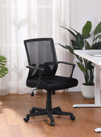 Ergonomic Height Adjustable Office Chair with Armrest in Black Metal+Mesh and Plastic Construction