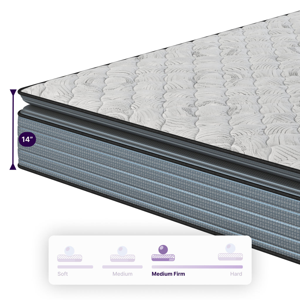 NapQueen Isabella 14 Inch Queen Hybrid Pillow Top Mattress in Grey+White with Foam+Spring Construction, CertiPUR-US Certified, Made in USA