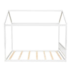 White Queen Size Wooden House Bed with Headboard, Pine Wood and MDF, 82.7''L x 63''W x 70.9''H