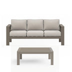 2-Piece Outdoor Patio Set, All-Weather 75' 3-Seat Metal Sofa with Thick Beige Cushions, Khaki Frame and 43' Coffee Table
