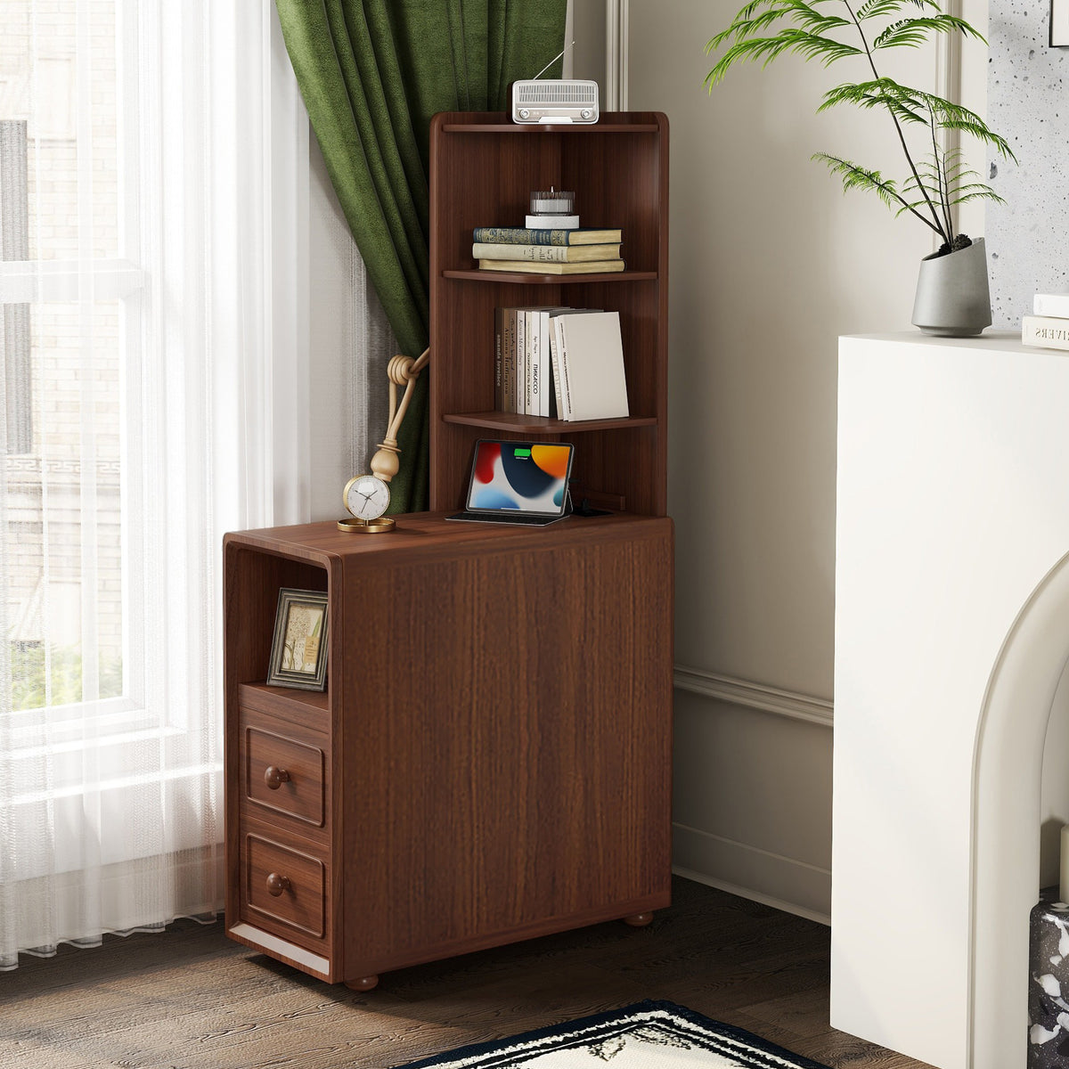End Table with Drawers, Corner Table with Open Shelves, Tall Side Table for Bedroom and Corner(Expect Arrival Date 2025/4/16)