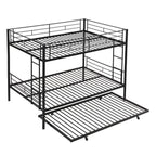 Modern Black Metal Bunk Bed with Trundle and Easy Assembly for Full Over Full