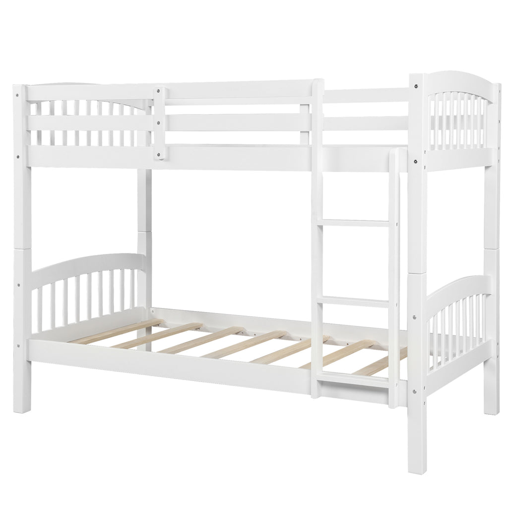 Stucci Twin over Twin Bunk Bed with Curved Headboard and Ladder, White