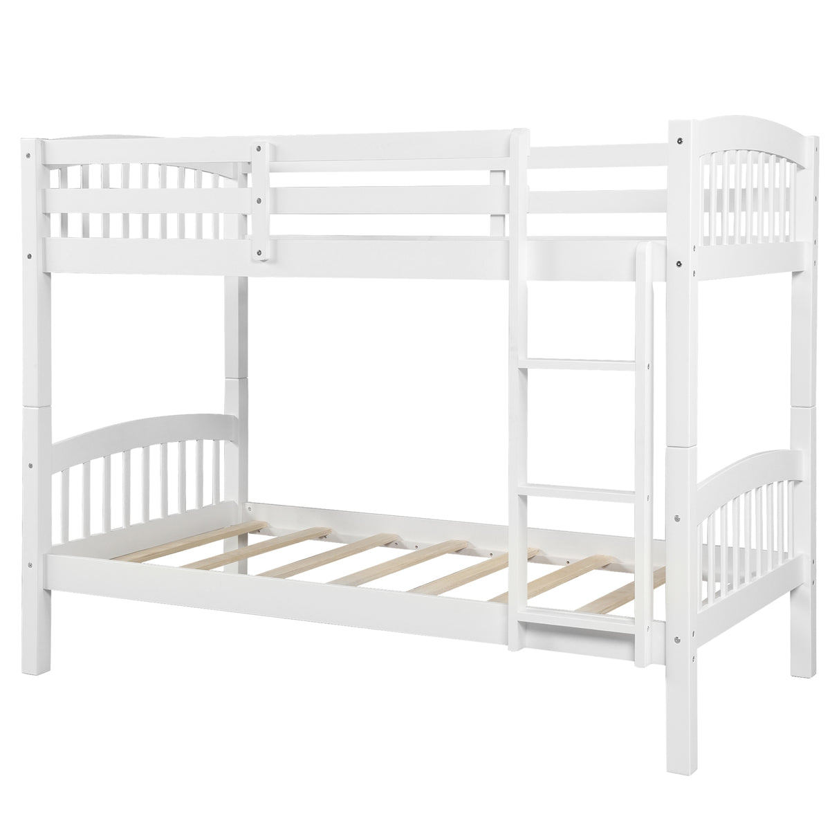 Stucci Twin over Twin Bunk Bed with Curved Headboard and Ladder, White