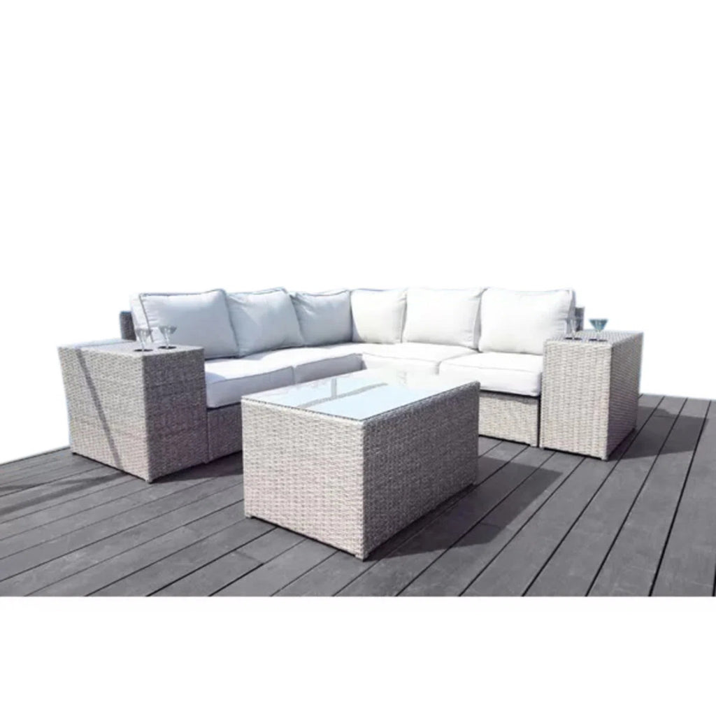 Stylish Pre-Assembled 4-Piece Rattan Wicker Outdoor Seating Group with Cushions in Grey Mix