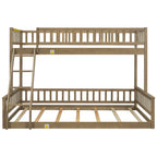 Walnut Twin XL over Queen Bunk Bed with Ladder and Guardrails, Solid Pine Wood+MDF, 84.7''L x 63.7''W x 58.3''H
