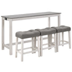 4 Piece Bar Table Set with Power Outlet, Bar Table Set with Chairs, Sofa Bar Table with Stools, Behind Couch Table with 3 Padded Stools, for Living Room, Dining room, White & Grey