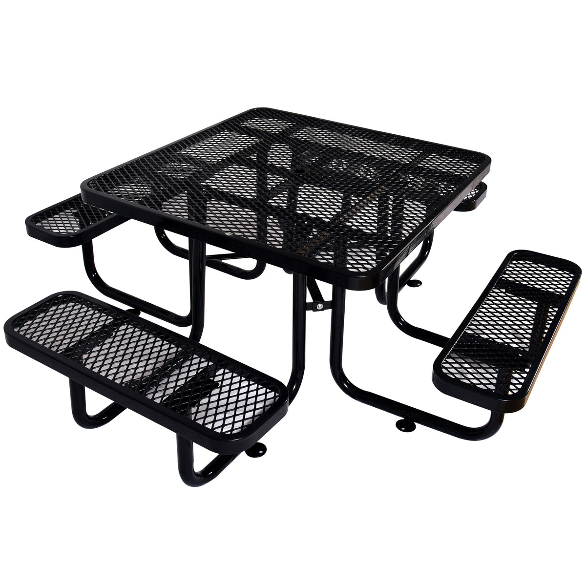 Square Outdoor Steel Picnic Table 46' black ,with umbrella pole