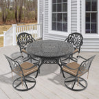 5-Piece All-Weather Cast Aluminum Dining Set, Include 4 Swivel Chairs and 48.03' Round Table With Black Frame (same sku: W1710S00439 )