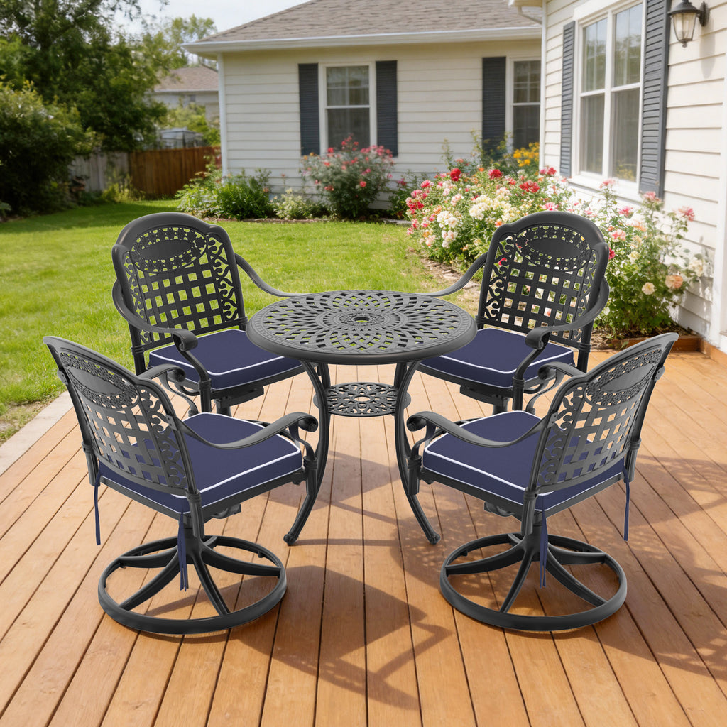 5-Piece All-Weather Cast Aluminum Dining Set, Include 4 Swivel Chairs and 30.71' Round Table With Black Frame