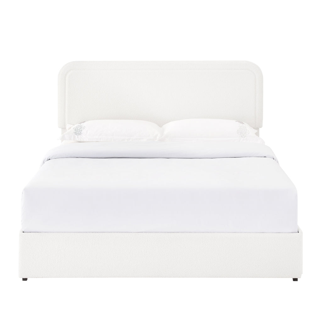 Liv Queen Size Ivory Boucle Upholstered Platform Bed with 4-Drawer Storage and Adjustable Tufted Headboard