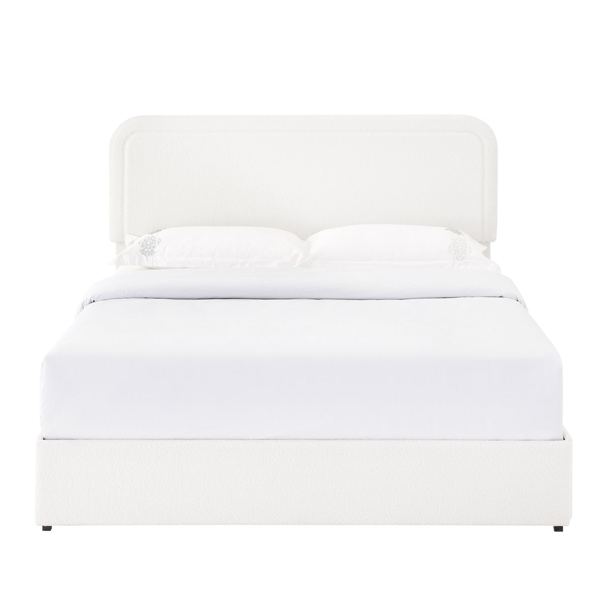 Liv Queen Size Ivory Boucle Upholstered Platform Bed with 4-Drawer Storage and Adjustable Tufted Headboard