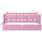 Pink Wood Twin Size Platform Bed with Guardrail and 2 Drawers, Solid Pine Wood+MDF