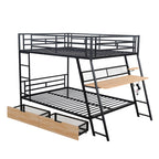 Full Size Metal Bunk Bed with Built-in Desk, Light, and 2 Drawers in Black Metal & MDF, 78''L x 57''W x 64.3''H