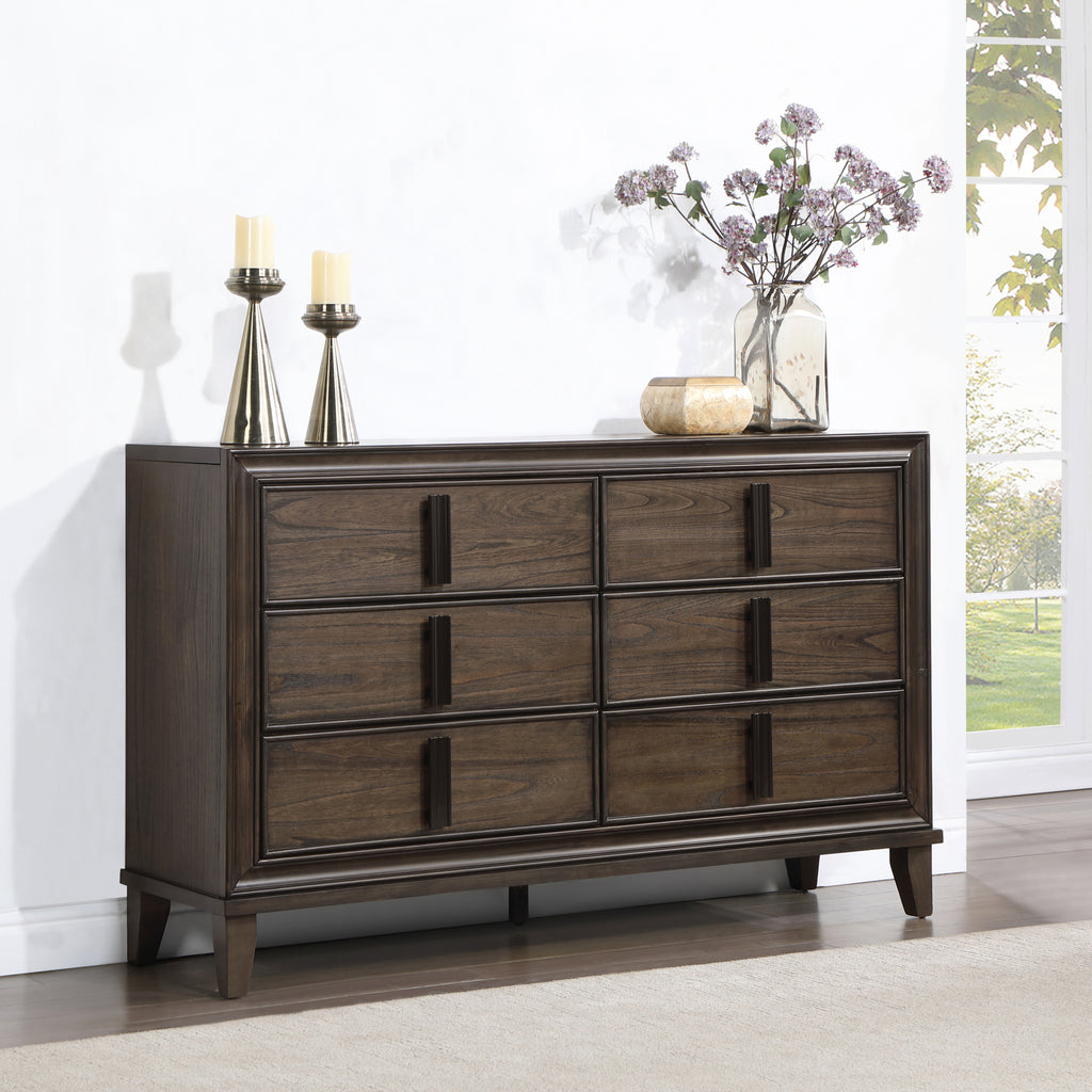 Aetheria Contemporary Wood 6-Drawer Dresser in Dark Brown