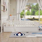 Full size  Floor bed, integral construction with super high security barrier, door, children's floor bed frame, Montessori wooden children's floor bed, Support slat white(Patented model)