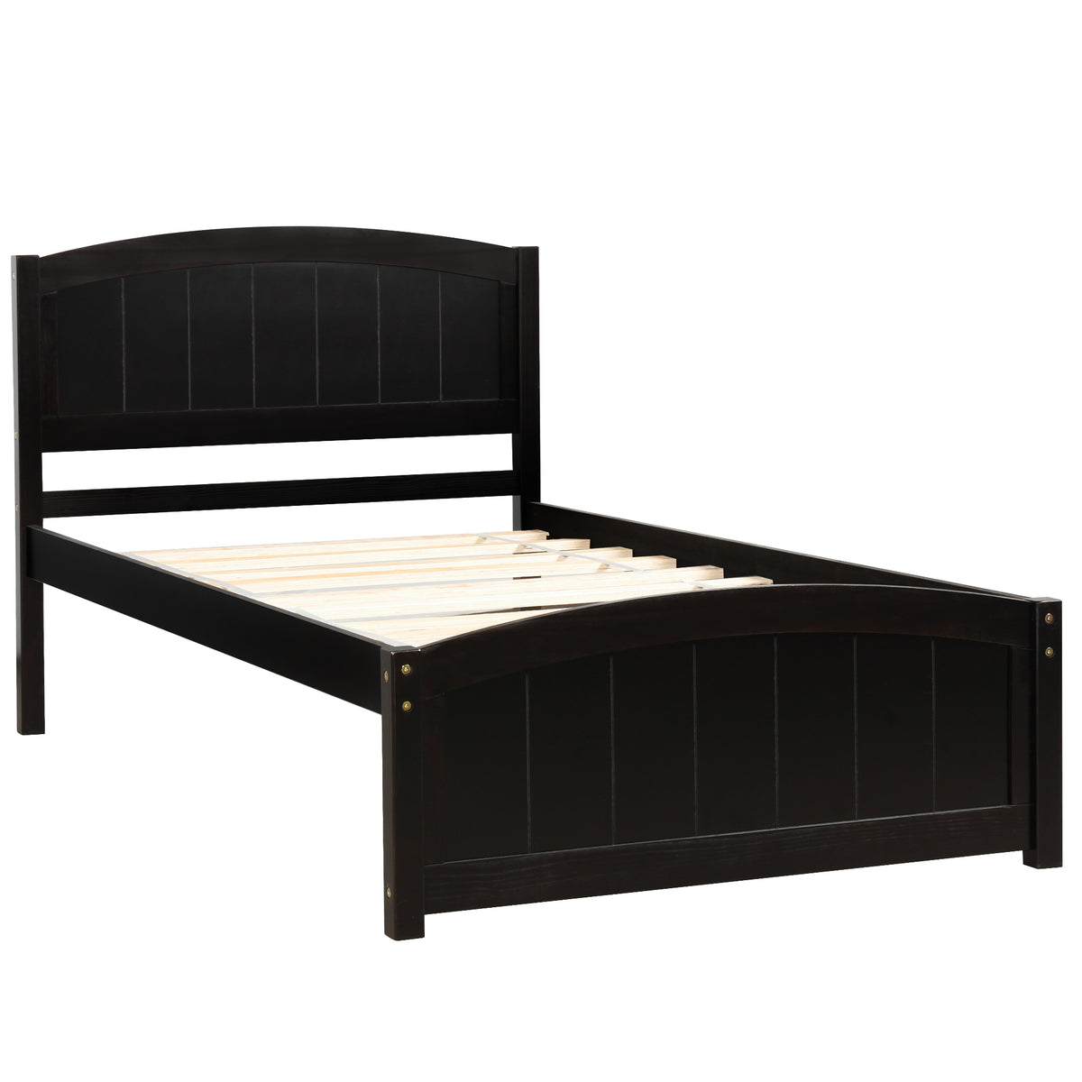 Espresso Wood Platform Bed with Headboard, Footboard and Wood Slat Support