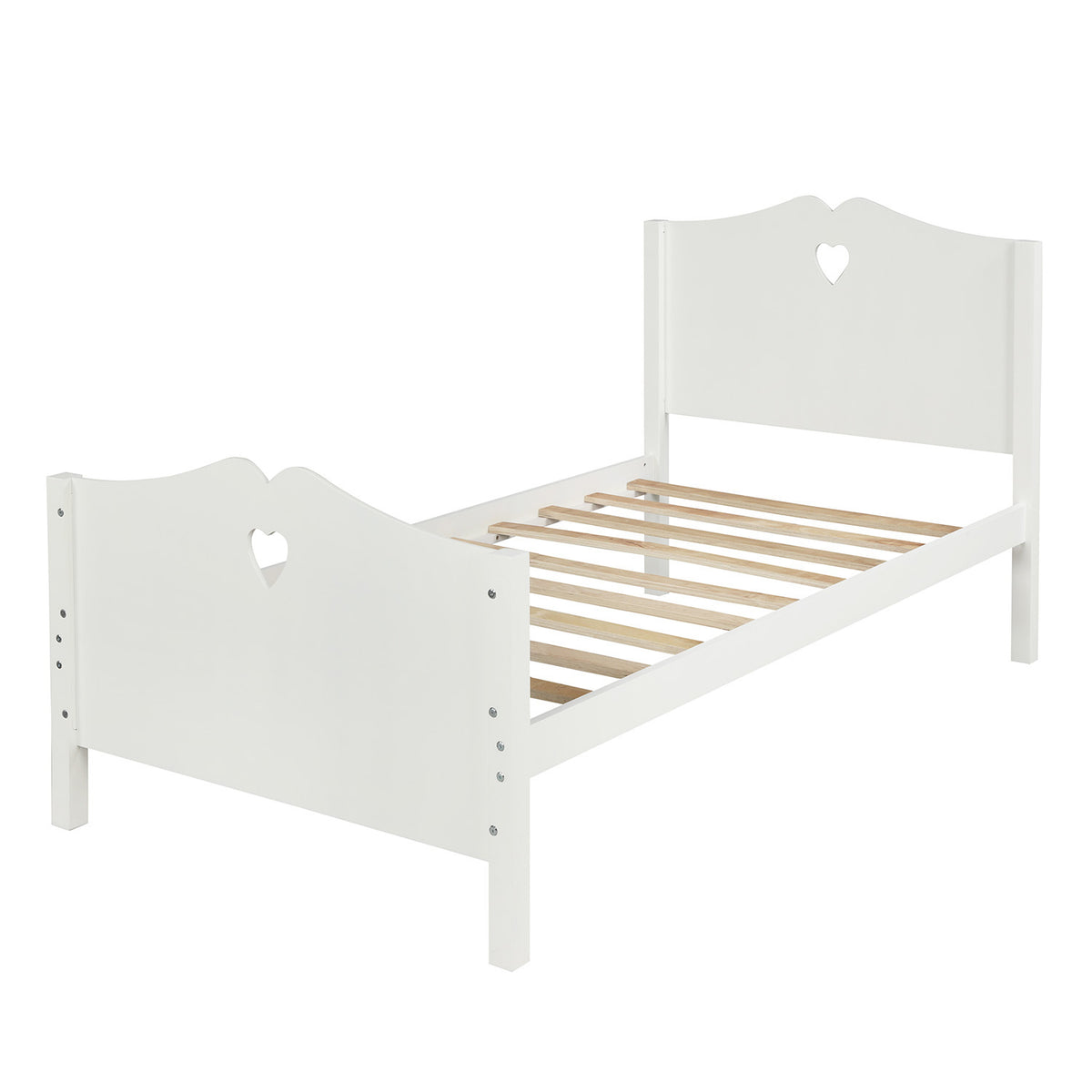 Minimalistic Twin Platform Bed Frame with Wood Slat Support and Headboard Footboard in White