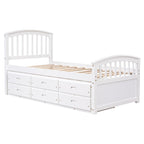 White Solid Wood Twin Size Platform Storage Bed with 6 Drawers