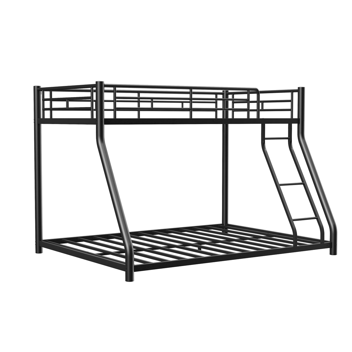 Twin Over Full Metal Bunk Bed Frame with Ladder and Guardrail, Heavy Duty Noise-Free Design, Black Metal Construction