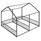 Metal Twin Size House Platform Beds, Two Shared Beds, Black, Metal Frame with Guardrails, Twin-Twin Design