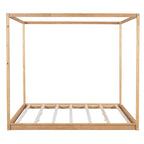 King Size Canopy Platform Bed with Support Legs in Natural Pine Wood and MDF, 80.3''x76.2''