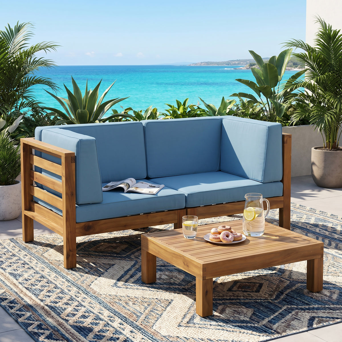 OANA 3-Piece LOVE SEAT SET WITH COFFEE TABLE, BLUE