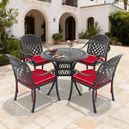 5-Piece Set Of Cast Aluminum Patio Furniture With Black Frame and Red Seat Cushions(same sku:W1710S00052,W1710S00018)