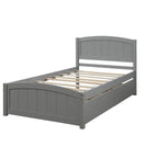 Minimalistic Twin Size Platform Bed with Two Drawers, Gray, Solid Pine Wood