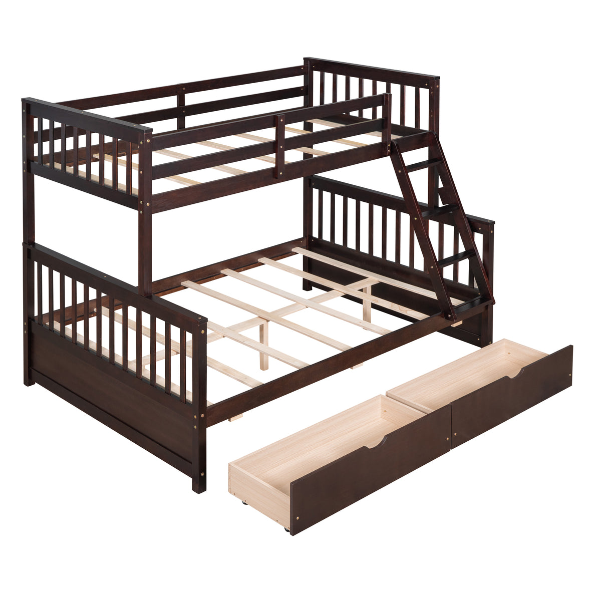 Stefan Twin over Full Bunk Bed with Ladder and Two Storage Drawers, Espresso