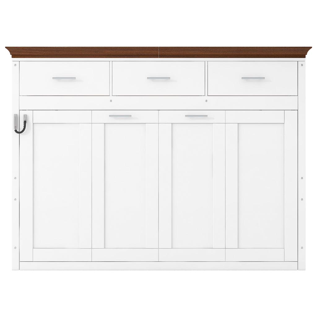 White Twin Size Murphy Bed with 3 Drawers, LVL + MDF Frame, 85.6''L x 15.1''W x 60.5''H