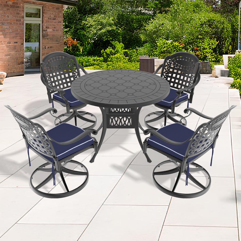 5-Piece All-Weather Cast Aluminum Dining Set, Include 4 Swivel Chairs and 39.37' Round Table With Black Frame (same sku: W1710S00438 )