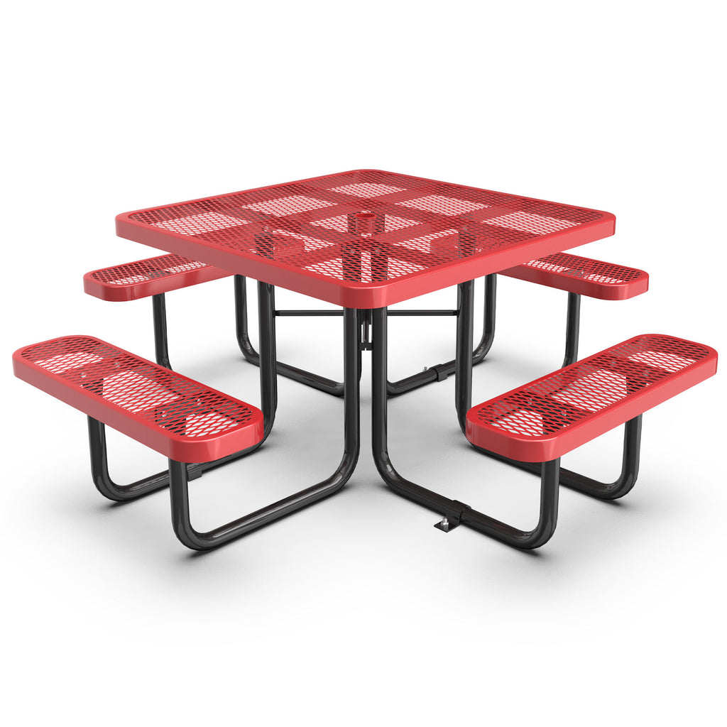Red Square Table & Chair Set with Umbrella Hole