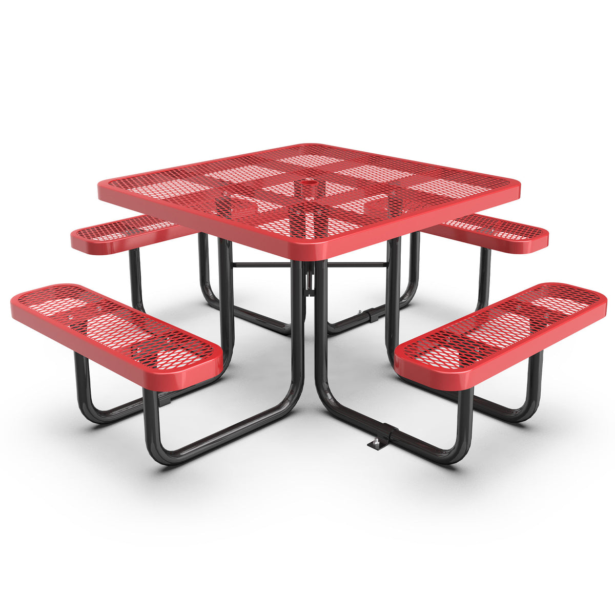 Red Square Table & Chair Set with Umbrella Hole