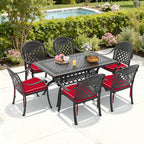7-Piece Set Of Cast Aluminum Patio Furniture With Black Frame and Red Seat Cushions(same as:W1710S00491 ,W1710S00082,W1710S00007)