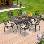 7-Piece Set Of Cast Aluminum Patio Furniture With Black Frame and Off-white Seat Cushions(same sku:W1710S00102)