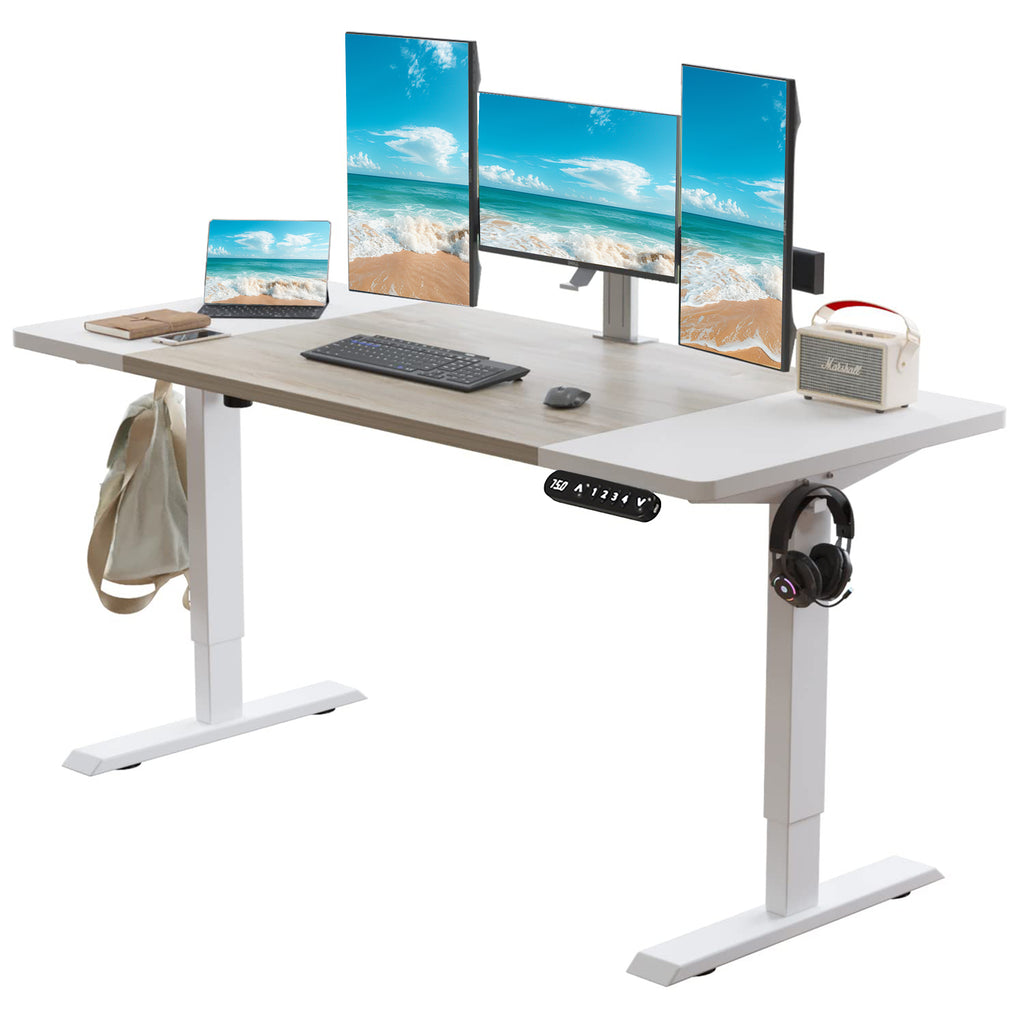 63'×30' Height Adjustable Electric Standing Desk Height Stand Up Computer Desk,Sit and Stand Home Office Desk with Splice Board (oak &white desktop+single motor white frame)