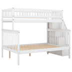 White Twin over Full Stairway Bunk Bed with Storage, Solid Pine Wood, 90.8''L x 57.8''W x 65.3''H