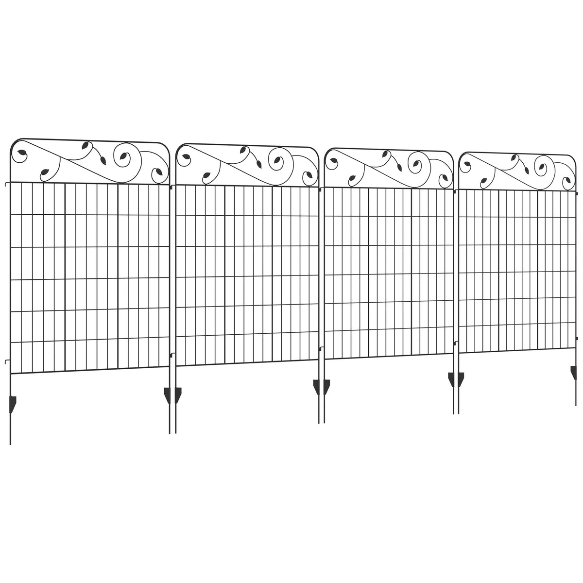 Outsunny Garden Fence, 4 Pack Steel Fence Panels, 11.5' L x 43' H, Rust-Resistant Animal Barrier Decorative Border Flower Edging for Yard, Landscape, Patio, Outdoor Decor, Square Vines