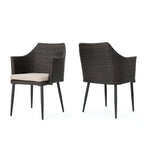 Kenneth Outdoor Dining Chairs Set of 2 with Cushions Brown Multi Polyethylene Wicker and Iron