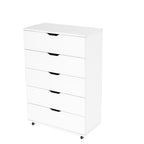Modern White 5-Drawer Dresser with Wheels – Space-Saving Storage Cabinet with Deep Drawers, Wood Frame, Melamine Finish
