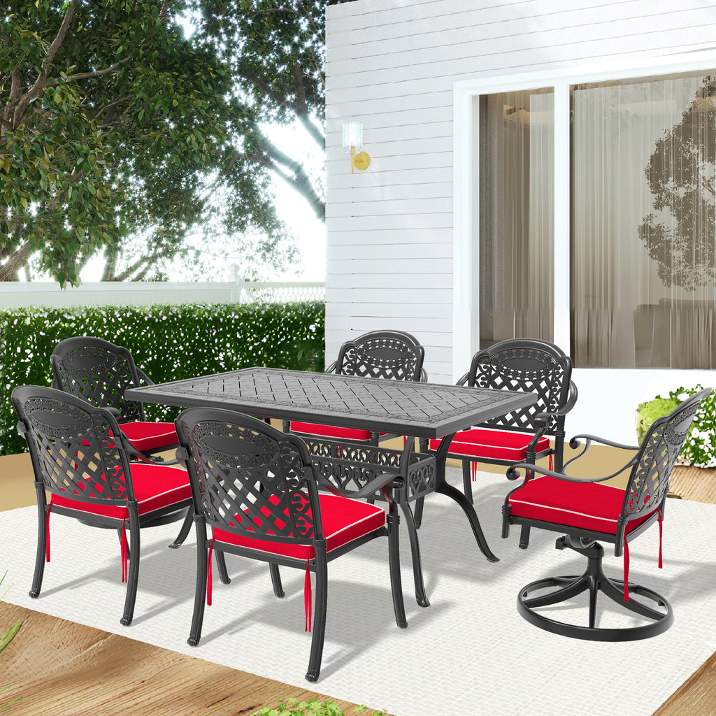 7-Piece All-Weather Cast Aluminum Dining Set, Include 2 Swivel Chairs,4 Dining Chairs and Rectangular Table With Black Frame(same sku:W1710S00374)