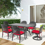 7-Piece All-Weather Cast Aluminum Dining Set, Include 2 Swivel Chairs,4 Dining Chairs and Rectangular Table With Black Frame(same sku:W1710S00374)