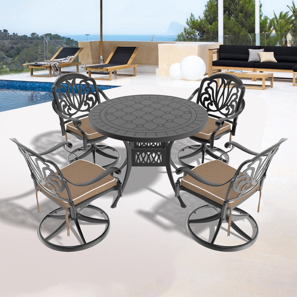 5-Piece All-Weather Cast Aluminum Dining Set, Include 4 Swivel Chairs and 39.37' Round Table With Black Frame (same sku: W1710S00437 )